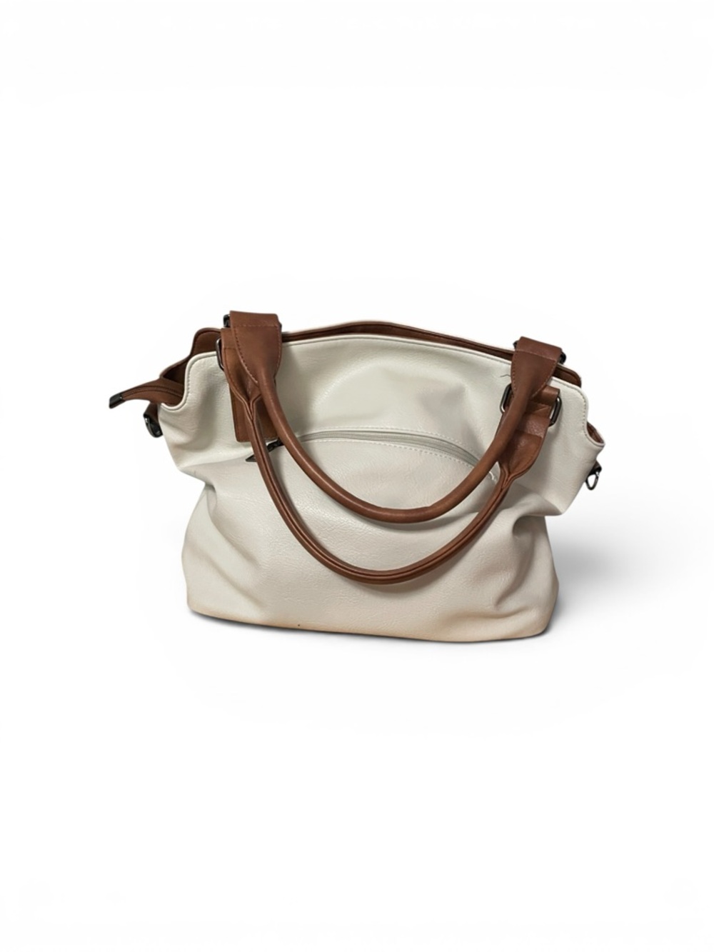 G.I.L.I. White & Cognac Leather Satchel Bag with Side Zippers - EUC